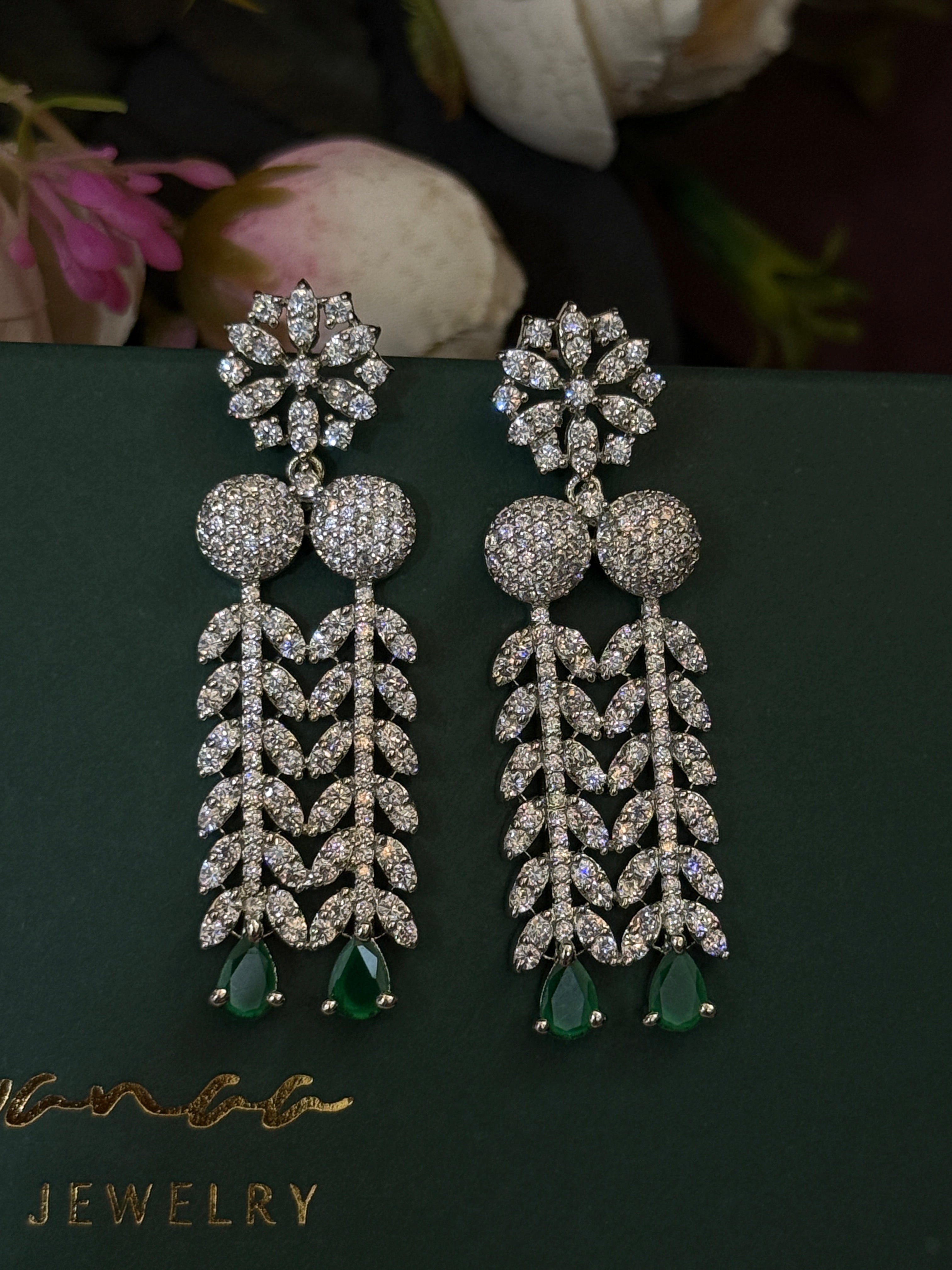 Emerald Drop Luxury American Diamond Necklace Set